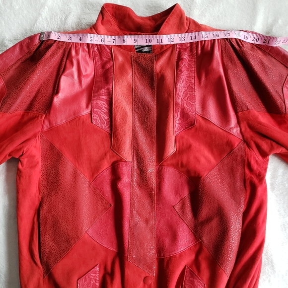 80s Vintage Red Patchwork Leather Jacket - Picture 8 of 16
